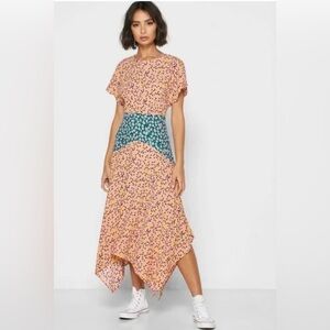 Topshop PETITE mixed floral hanky hem midi dress size 12